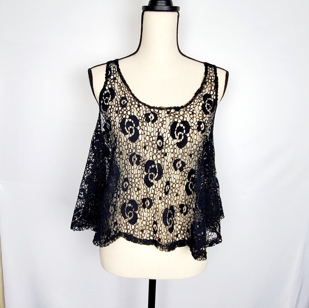 Say What? Black Lace Crop Top L
